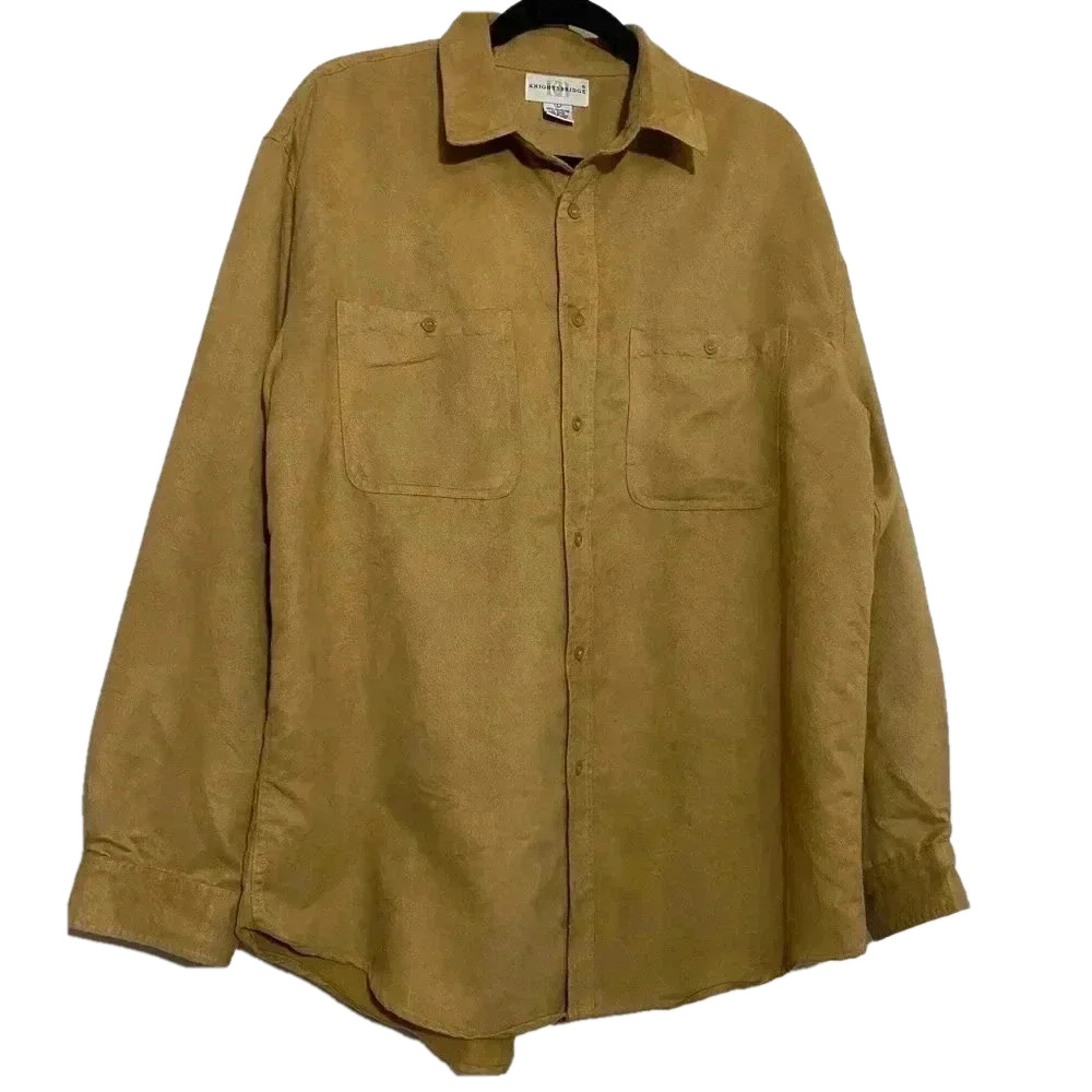 KNIGHTSBRIDGE men faux suede button down collared shirt western cowboy casual -L